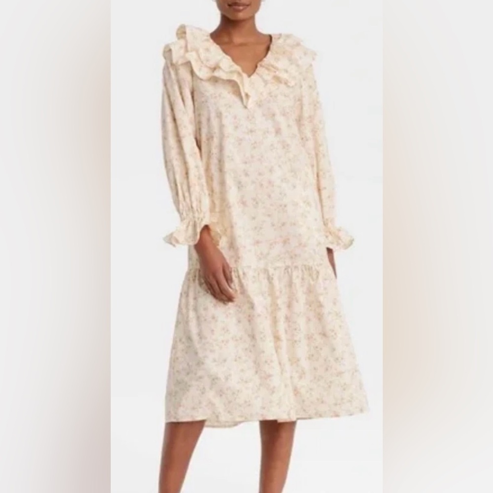 Who What Wear Charming Floral Cream Ruffled Tiered Dress